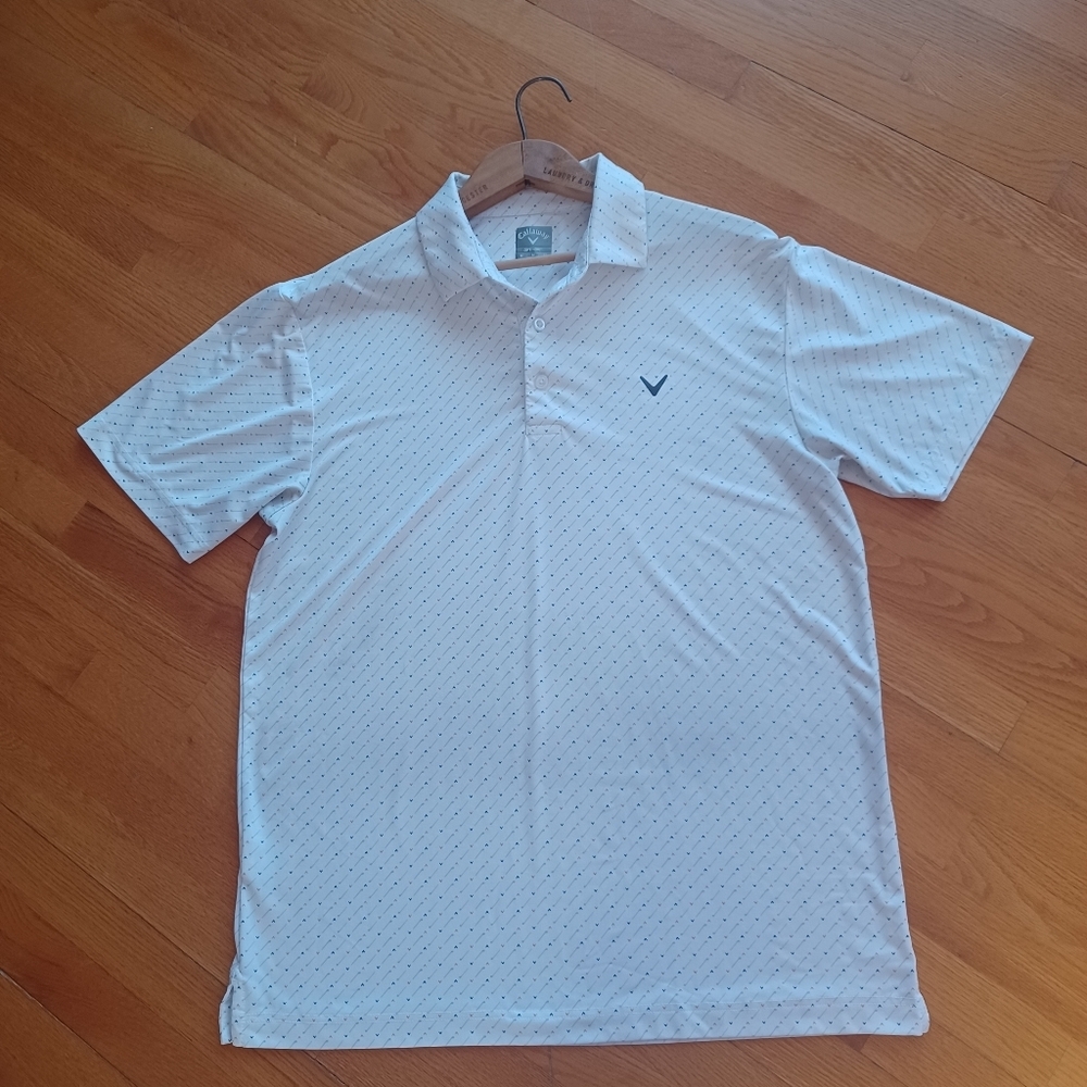 Callaway White Micro-Print Golf Polo with Navy Logo